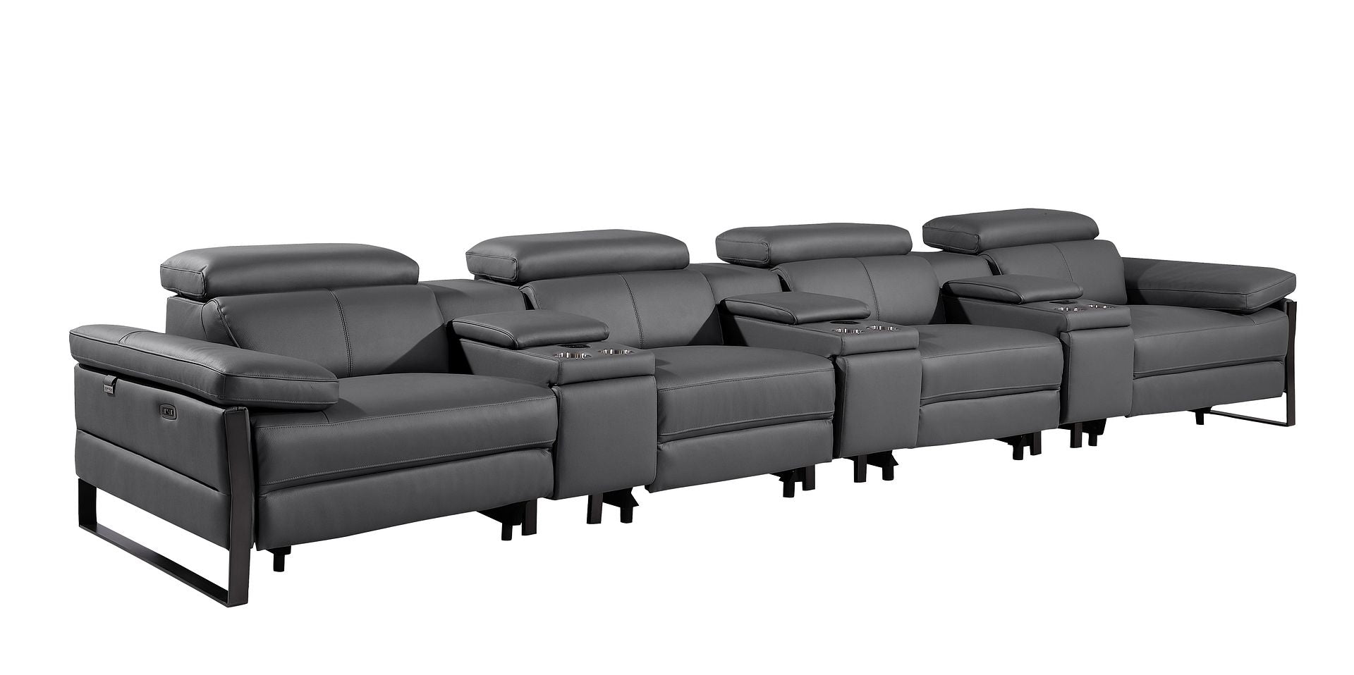 1246 Divanitalia Modular Power Triple Reclining Triple Console Sofa with Power Reclining Headrests - Top Grain Italian Leather