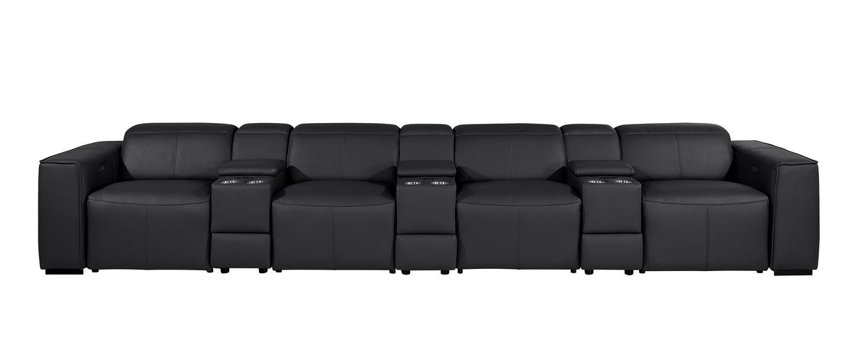 1224 Divanitalia 7-Piece Modular Power Reclining Sofa in Top Grain Italian Leather with 4 Power Recliners & Power Headrests - Black - SKU 1224-BLACK-S-7.4-HT - view 3