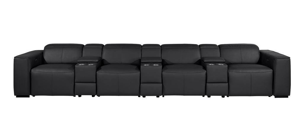 1224 Divanitalia 7-Piece Modular Power Reclining Sofa in Top Grain Italian Leather with 4 Power Recliners & Power Headrests