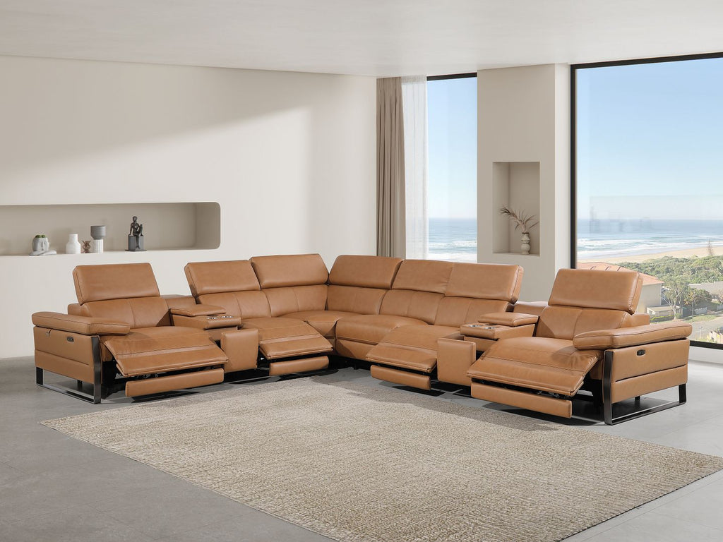 1246 Divanitalia 8-Piece L-Shaped Modular Power Reclining Sectional Sofa with 4 Power Recliners and Power Headrests - Top Grain Italian Leather