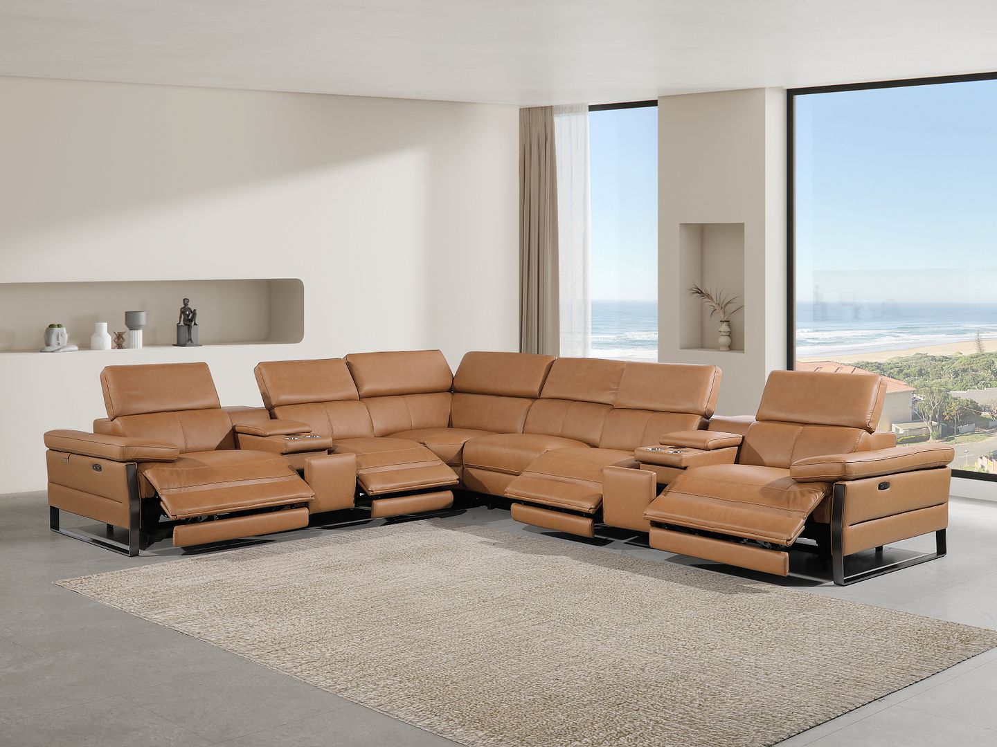1246 Divanitalia 8-Piece L-Shaped Modular Power Reclining Sectional Sofa with 4 Power Recliners and Power Headrests - Top Grain Italian Leather
