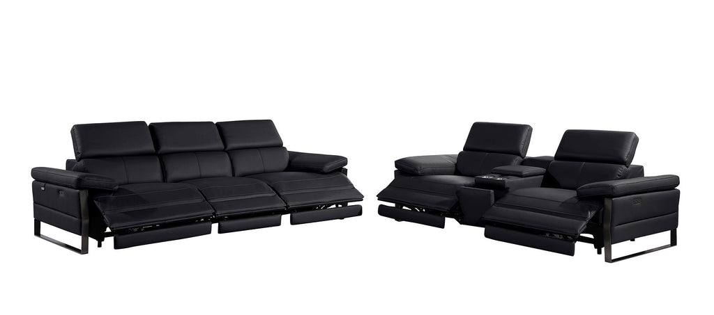 1246 Divanitalia Modular Power Triple Reclining Sofa and Console Loveseat Set with Power Headrests - Top Grain Italian Leather - Black - SKU 1246-BLACK-6.5-HT-2PC - view 4