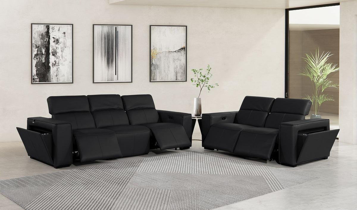 1224 Divanitalia 5-Piece Modular Power Reclining Sofa and Loveseat Set in Top Grain Italian Leather with 4 Power Recliners & Power Headrests - Black - SKU 1224-BLACK-5.4-HT-2PC - view 2
