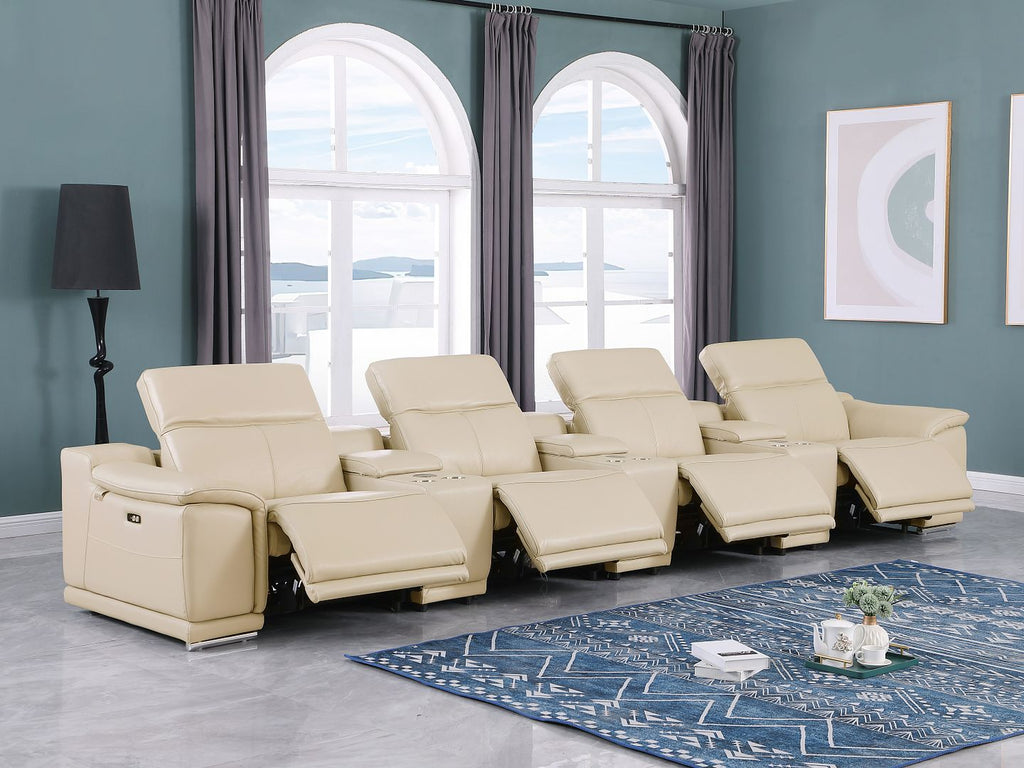 9762 Divanitalia 7-Piece Modular Top Grain Italian Leather Power Reclining Sofa with 4 Power Recliners