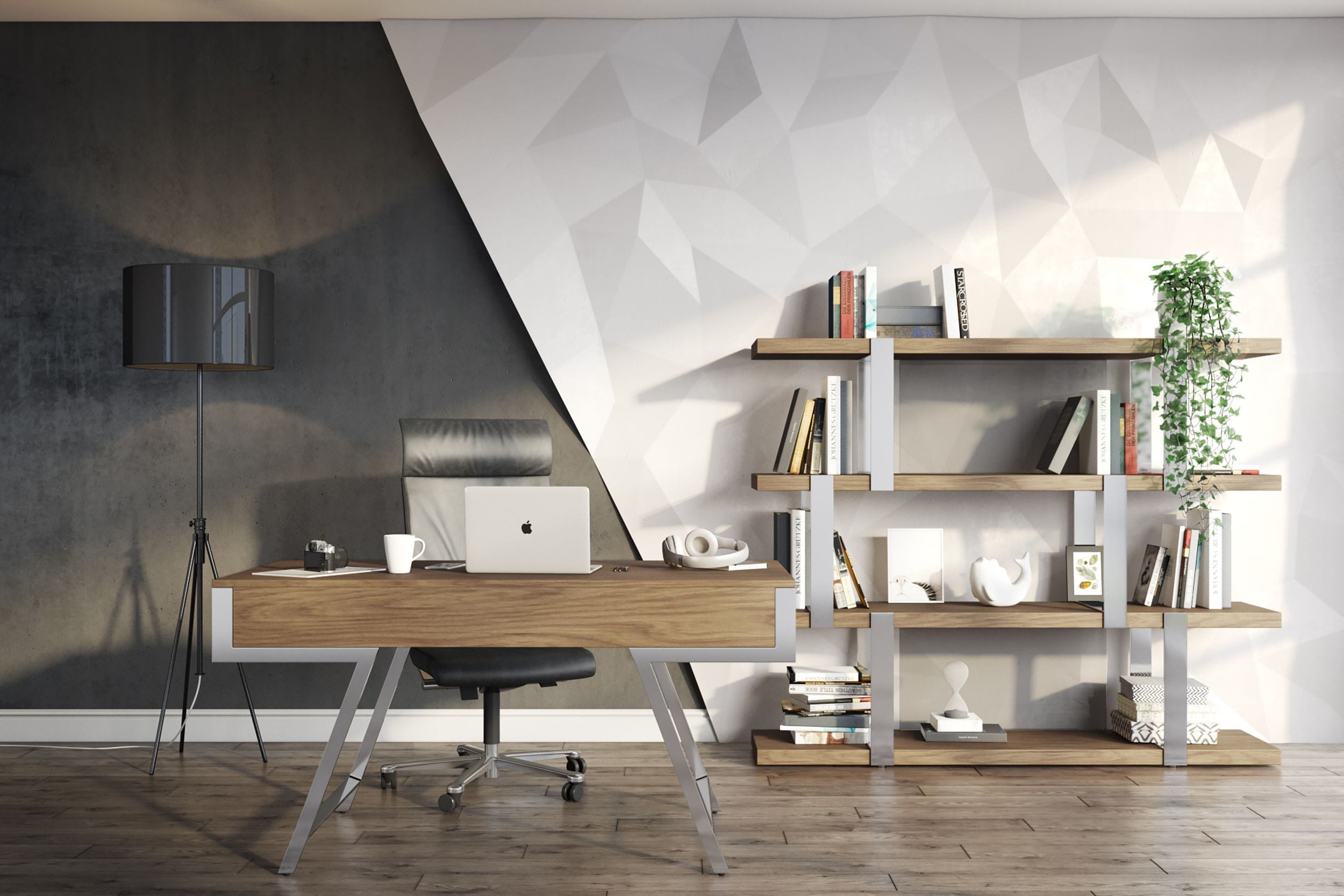 Brewer - Modern Walnut Glass & Stainless Steel Bookshelf