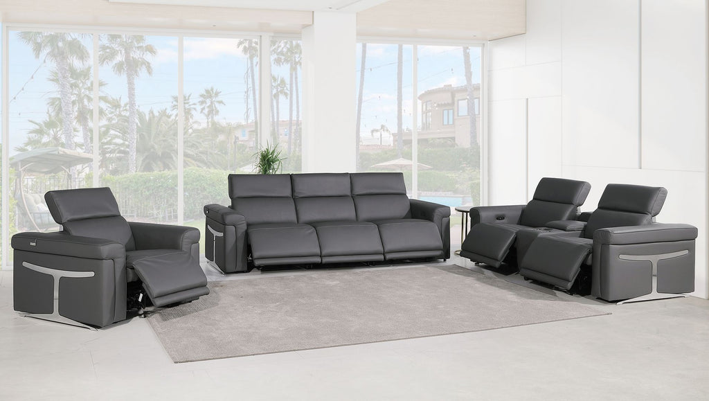 1126 Divanitalia 7-Piece Modular Power Reclining Sofa, Loveseat & Chair Set in Top Grain Italian Leather with 6 Power Recliners & Power Headrests - Dark Grey - SKU 1126-DK_GREY-7.6-HT-3PC - view 2