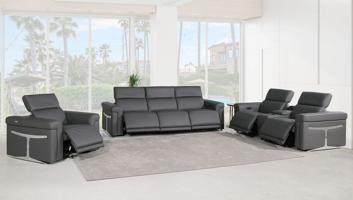 1126 Divanitalia 7-Piece Modular Power Reclining Sofa, Loveseat & Chair Set in Top Grain Italian Leather with 6 Power Recliners & Power Headrests - Dark Grey - SKU 1126-DK_GREY-7.6-HT-3PC - view 2