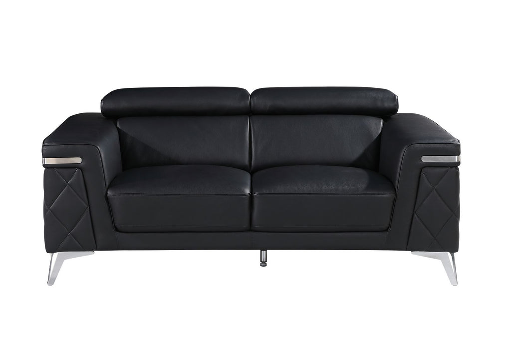 1140 Divanitalia Loveseat with Adjustable Headrest in Top-grain Italian Leather - Black