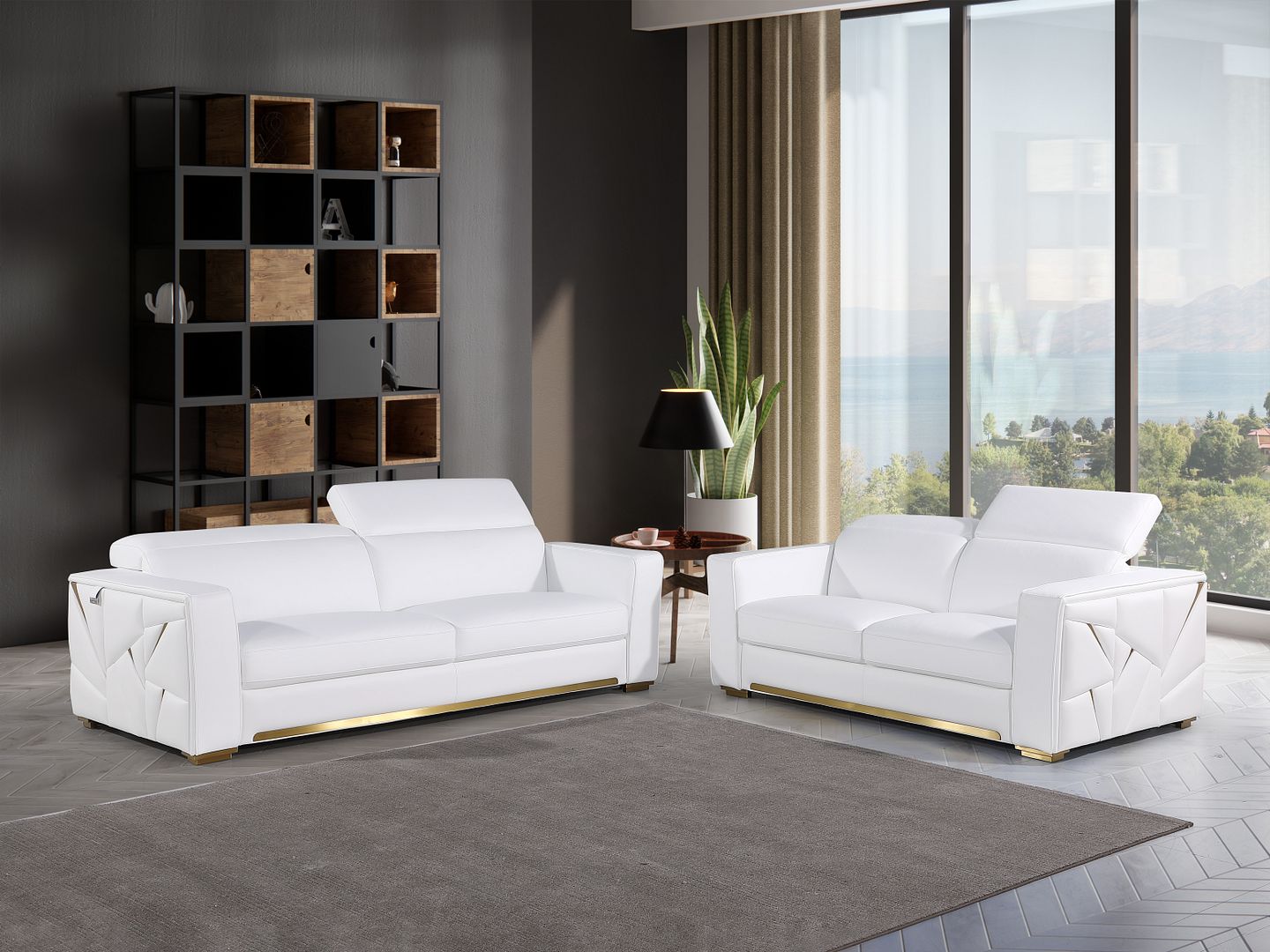 1120 Divanitalia 2-Piece Sofa Set with Adjustable Headrest in Top-grain Italian Leather - White