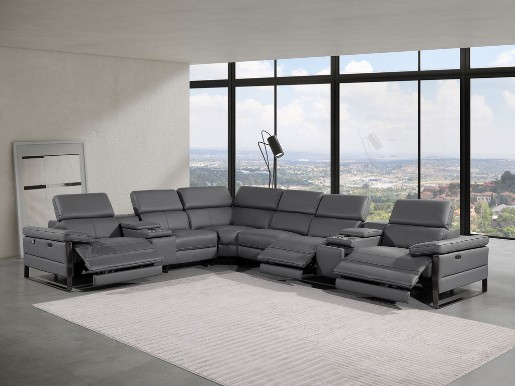 1246 Divanitalia 8-Piece L-Shaped Modular Power Reclining Sectional Sofa with 3 Power Recliners and Power Headrests - Top Grain Italian Leather
