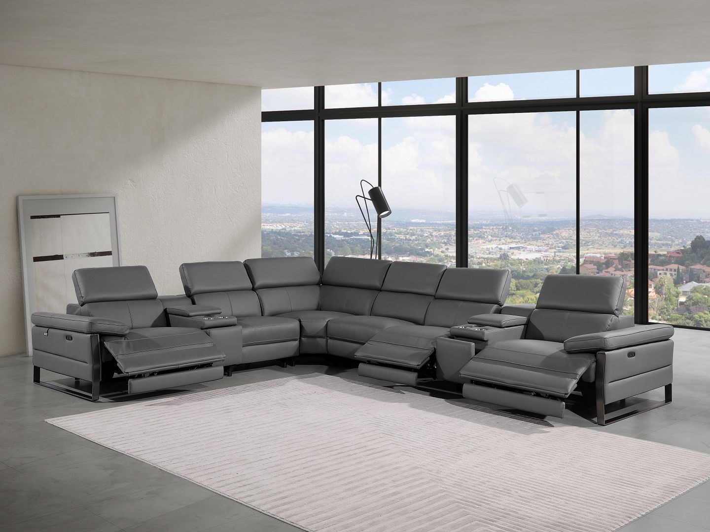 1246 Divanitalia 8-Piece L-Shaped Modular Power Reclining Sectional Sofa with 3 Power Recliners and Power Headrests - Top Grain Italian Leather