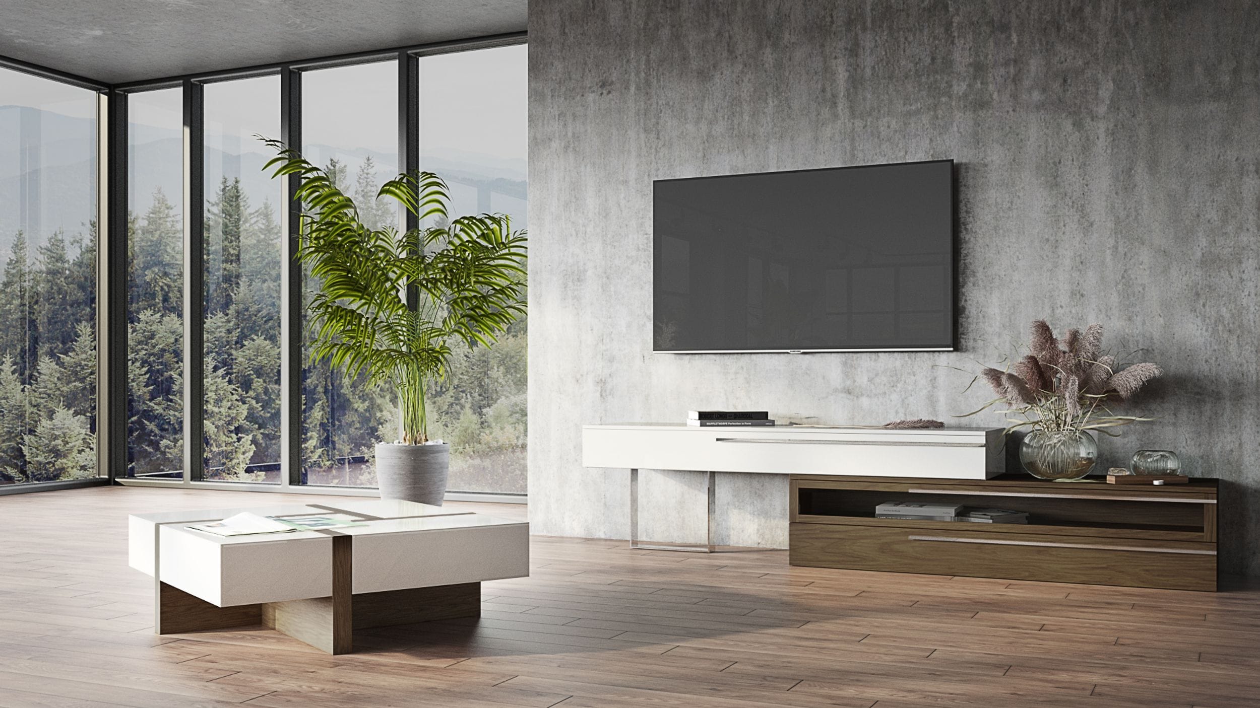 Makai Modern White & Walnut Square Coffee Table
