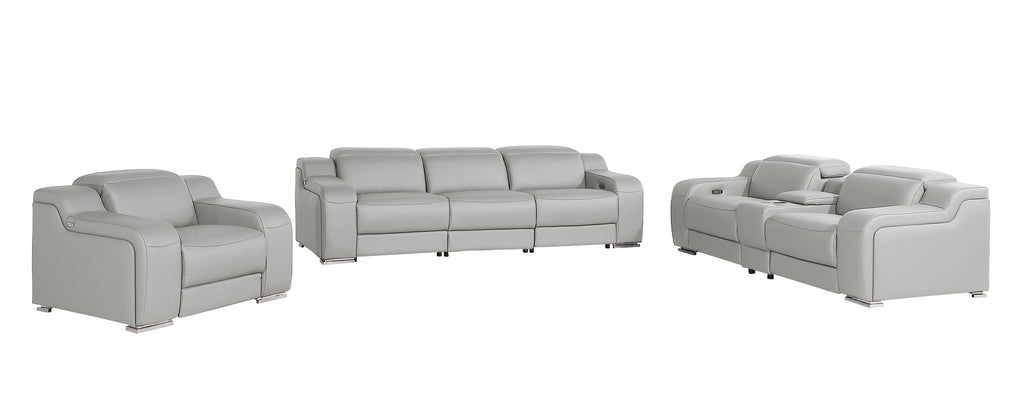 1116 Divanitalia 7-Piece Modular Power Reclining Sofa, Loveseat & Chair Set in Top Grain Italian Leather with 5 Power Recliners & Power Headrests - Light Grey - SKU 1116-LT_GREY-7.5-HT-3PC - view 3