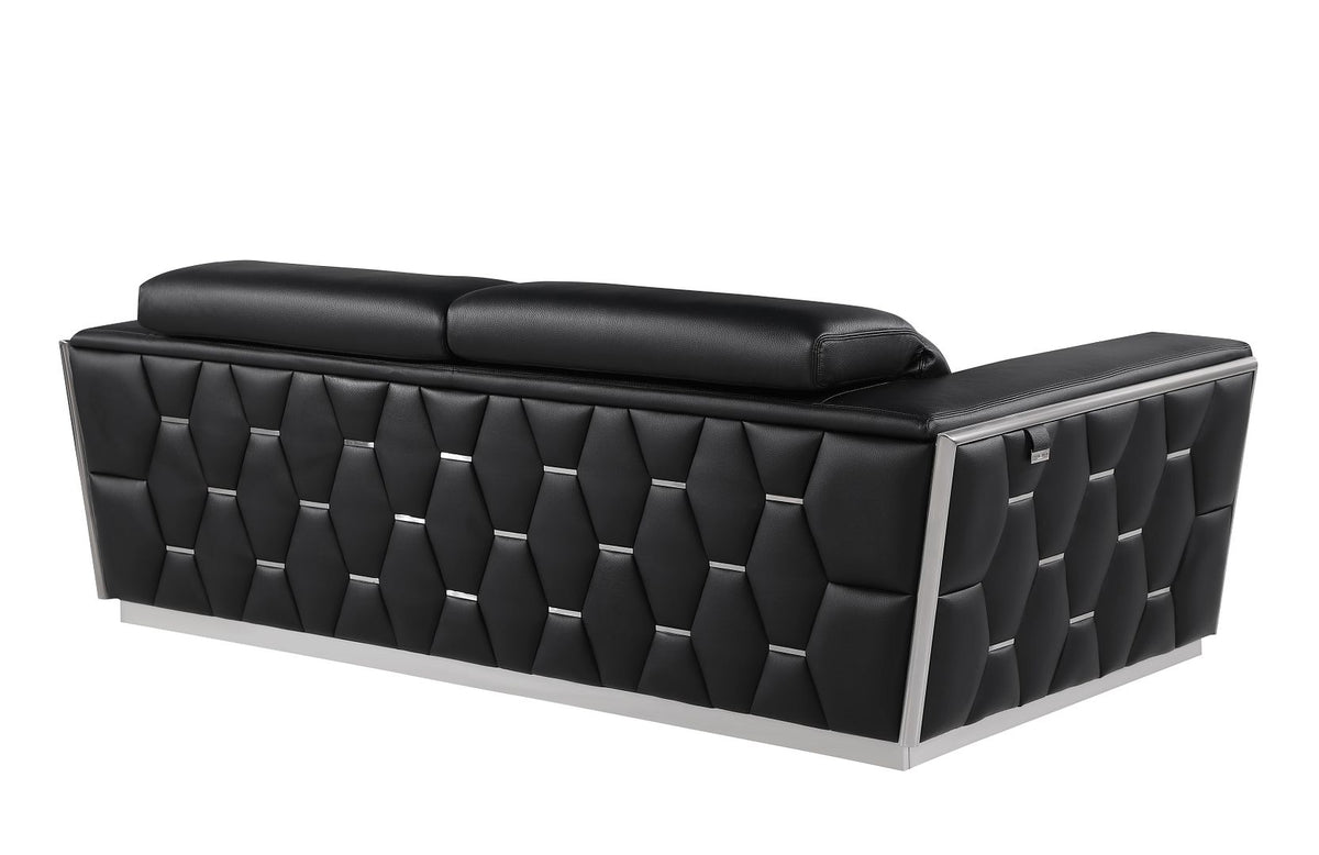 1111 Divanitalia 2-Piece Sofa Set with Adjustable Headrest in Top-grain Italian Leather - Black - SKU 1111-BLACK-2PC - view 5