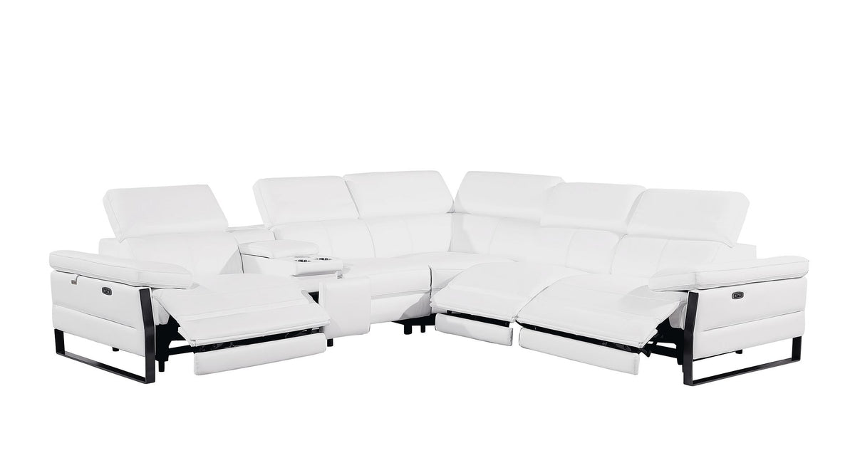 1246 Divanitalia 6-Piece L-Shaped Modular Power Reclining Sectional Sofa with 3 Power Recliners and Power Headrests - Top Grain Italian Leather - White - SKU 1246-WHITE-6PC-3PWR-SECTIONAL - view 4