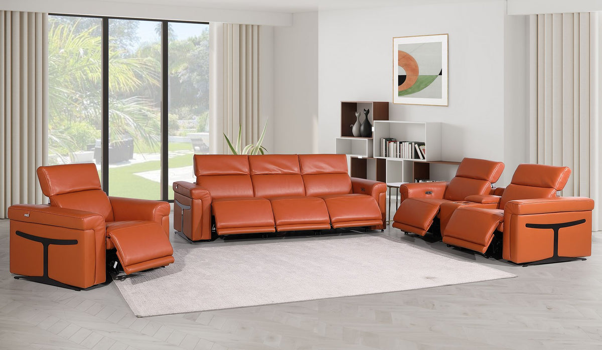 1126 Divanitalia 7-Piece Modular Power Reclining Sofa, Loveseat & Chair Set in Top Grain Italian Leather with 6 Power Recliners & Power Headrests - Camel - SKU 1126-CAMEL-7.6-HT-3PC - view 2
