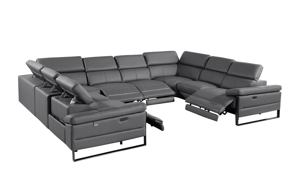 1246 Divanitalia 8-Piece U-Shaped Modular Power Reclining Sectional Sofa with 4 Power Recliners and Power Headrests - Top Grain Italian Leather