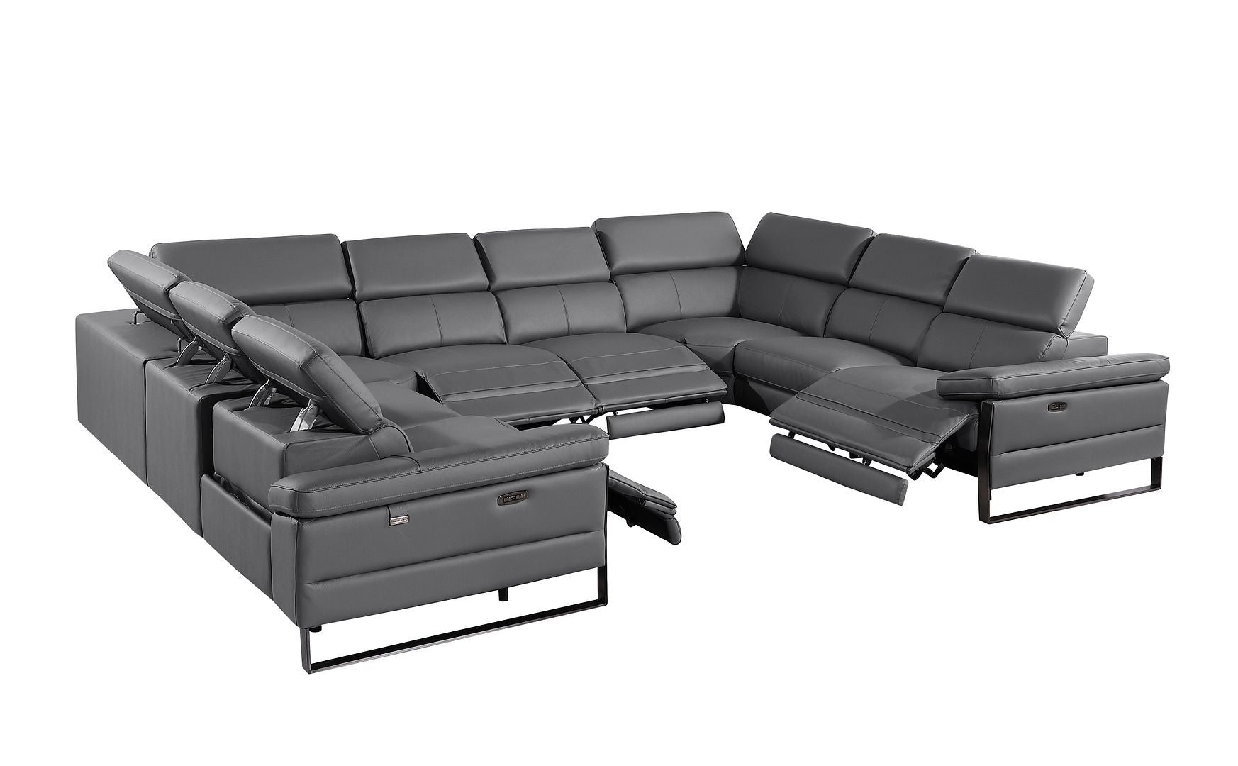 1246 Divanitalia 8-Piece U-Shaped Modular Power Reclining Sectional Sofa with 4 Power Recliners and Power Headrests - Top Grain Italian Leather