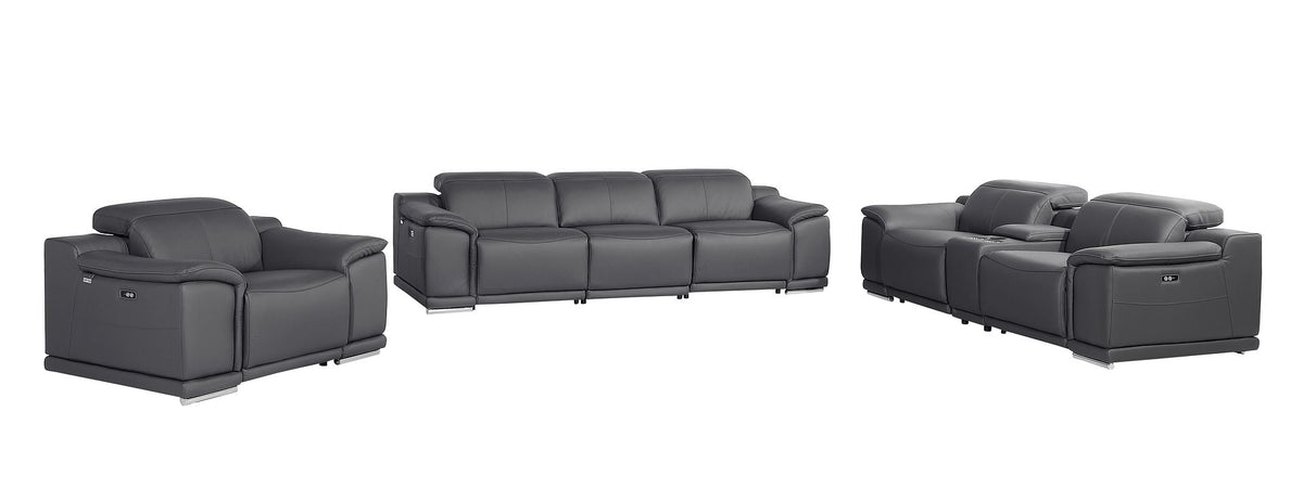 9762 Divanitalia 7-Piece Modular Power Reclining Sofa, Loveseat and Chair Set with 6 Power Recliners in Top Grain Italian Leather - Dark Grey - SKU 9762-DK-GREY-7.6-HT-3PC - view 3