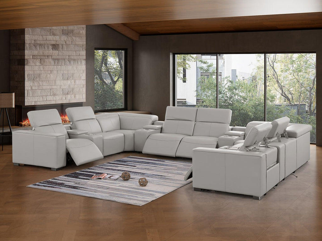1208 12 Piece U-Shaped Leather Sectional Sofa with 4 Power Recliners & Power Headrest