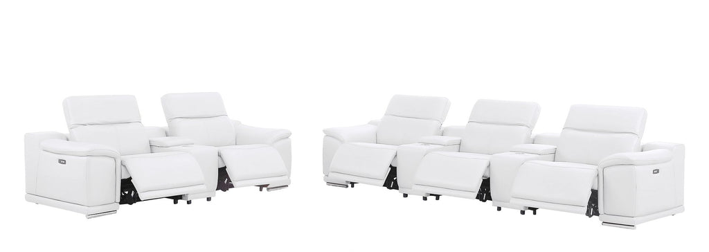 2679 Power Reclining Sofa and Loveseat in Genuine Leather - 5 Recliners with Power Headrests & 3 Consoles - White - SKU 2679-WHITE-8.5-HT-2PC - view 4