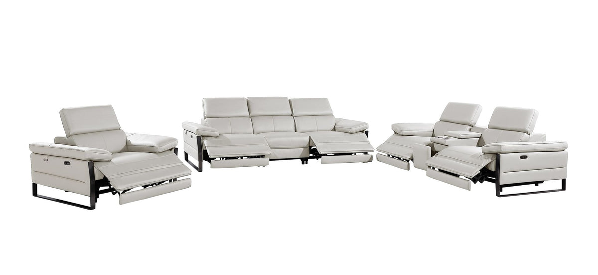 1246 Divanitalia Modular Power Dual Reclining Sofa, Console Loveseat, and Chair Set with Power Headrests - Top Grain Italian Leather - Light Grey - SKU 1246-LT-GREY-7.5-HT-3PC - view 4