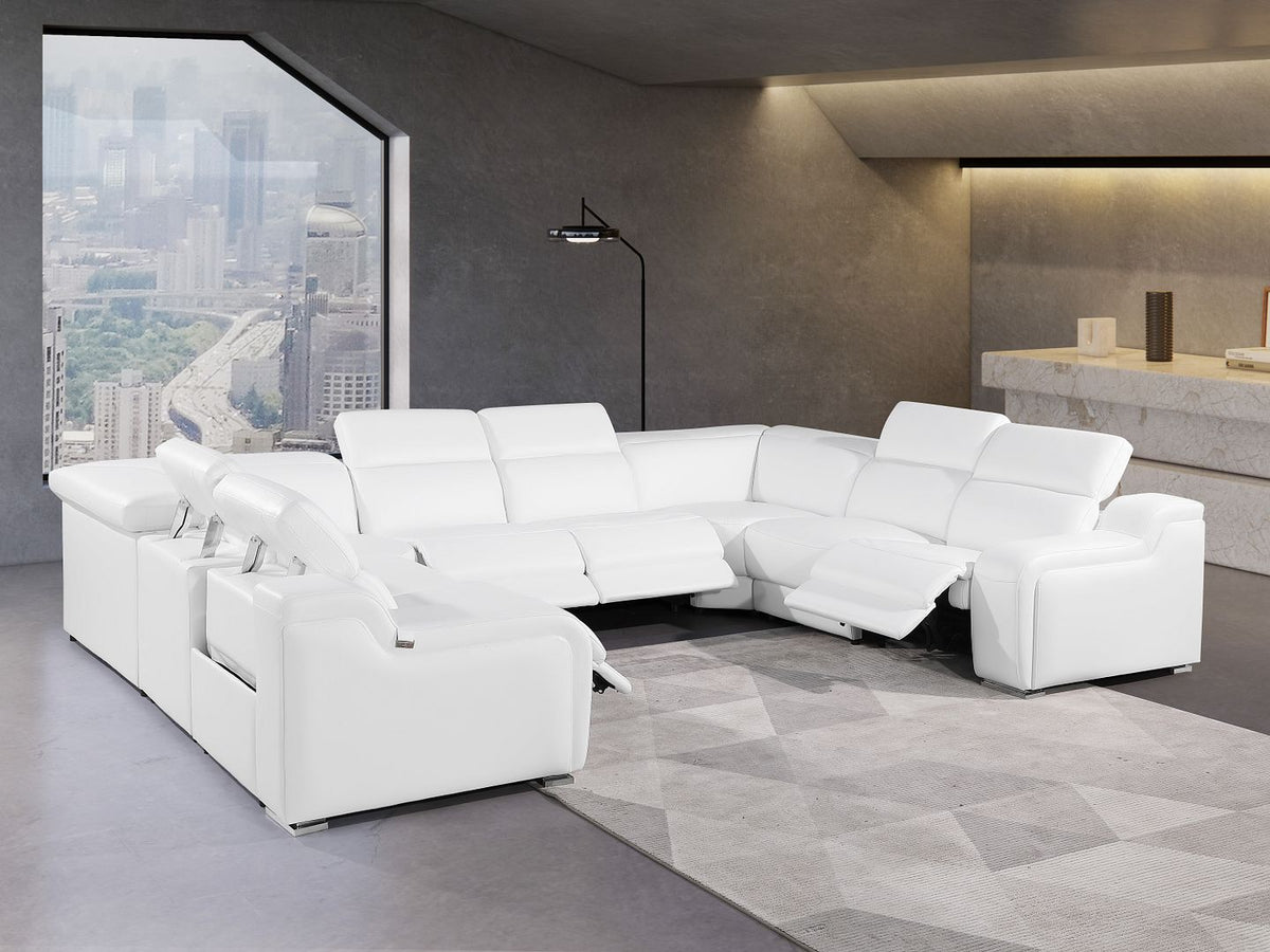 1116 Divanitalia 8-Piece U-Shaped Sectional Sofa in Top Grain Italian Leather with 4 Power Recliners & Power Headrests - White - SKU 1116-WHITE-8PC-4PWR-U-NC-SECTIONAL-GROUP - view 2