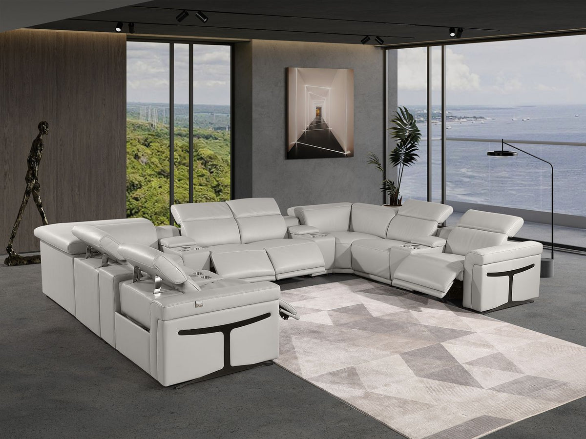 1126 Divanitalia 12-Piece U-Shaped Sectional Sofa in Top Grain Italian Leather with 4 Power Recliners & Power Headrests - Light Grey - SKU 1126-LT_GREY-12PC-4PWR-U-SECTIONAL-GROUP - view 2