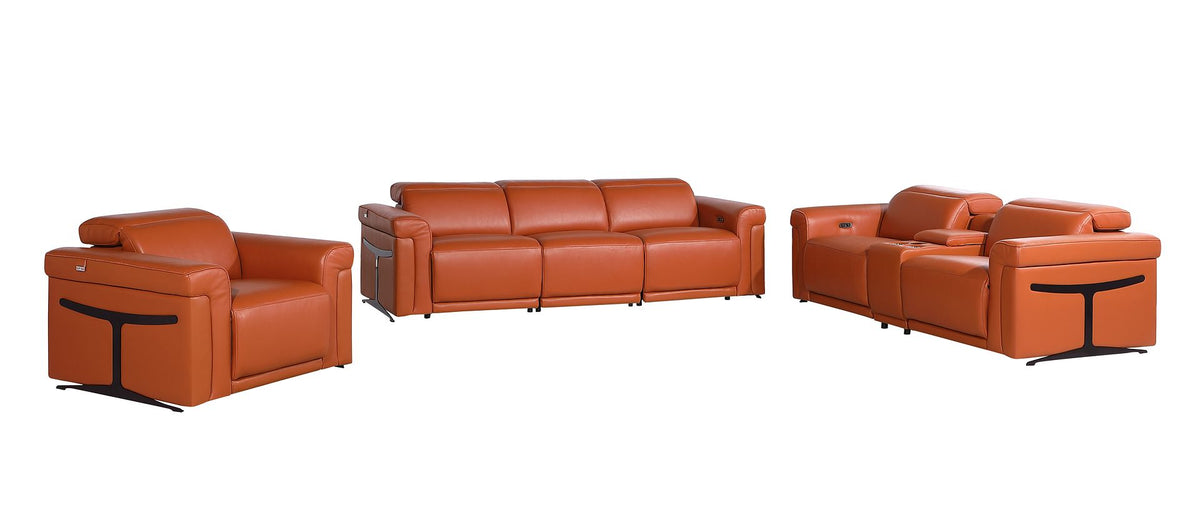 1126 Divanitalia 7-Piece Modular Power Reclining Sofa, Loveseat & Chair Set in Top Grain Italian Leather with 5 Power Recliners & Power Headrests - Camel - SKU 1126-CAMEL-7.5-HT-3PC - view 3