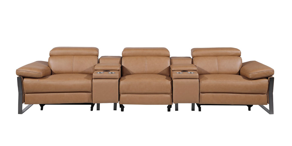 1246 Divanitalia Modular Power Triple Reclining Dual Console Sofa with Power Reclining Headrests - Top Grain Italian Leather - Cognac - SKU 1246-COGNAC-5.3-HT - view 3