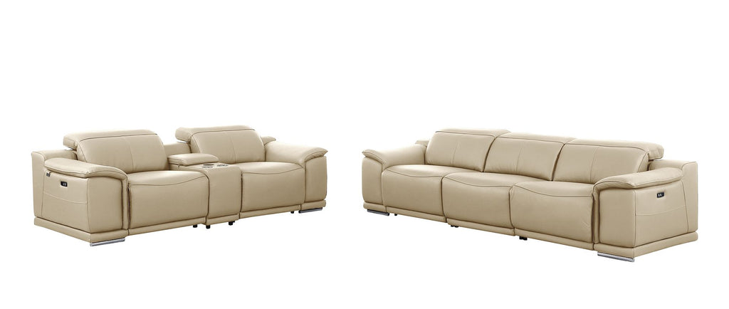 9762 Divanitalia 6-Piece Modular Power Reclining Sofa and Console Loveseat Set with 5 Power Recliners in Top Grain Italian Leather - Beige - SKU 9762-BEIGE-6.5-HT - view 3