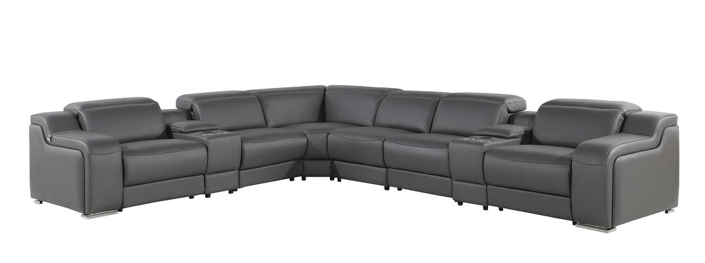 1116 Divanitalia 8-Piece L-Shaped Sectional Sofa in Top Grain Italian Leather with 3 Power Recliners & Power Headrests - Dark Grey - SKU 1116-DK-GREY-8PC-3PWR-SECTIONAL- GROUP - view 2