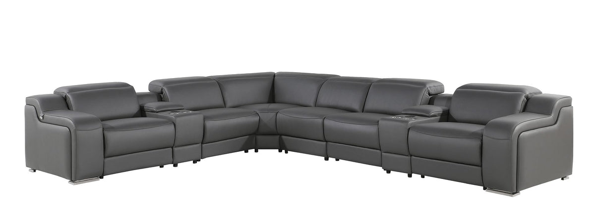 1116 Divanitalia 8-Piece L-Shaped Sectional Sofa in Top Grain Italian Leather with 3 Power Recliners & Power Headrests - Dark Grey - SKU 1116-DK-GREY-8PC-3PWR-SECTIONAL- GROUP - view 2