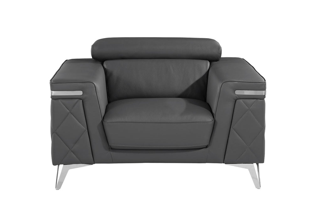 1140 Divanitalia 3-Piece Sofa Set with Adjustable Headrest in Top-grain Italian Leather - Dark Grey - SKU 1140-DK-GREY-3PC - view 9