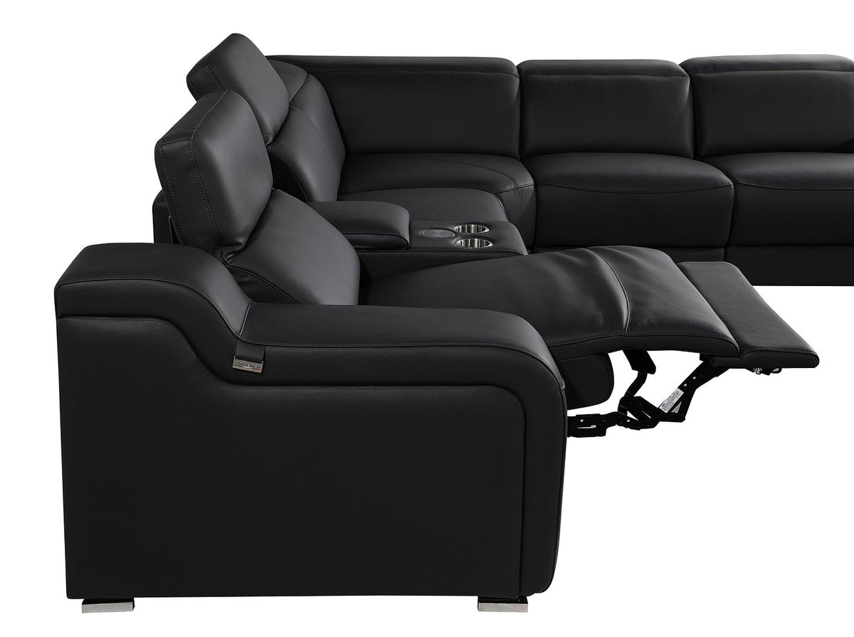 1116 Divanitalia 7-Piece L-Shaped Sectional Sofa in Top Grain Italian Leather with 3 Power Recliners & Power Headrests - Black - SKU 1116-BLACK-7PC-3PWR-SECTIONAL- GROUP - view 14