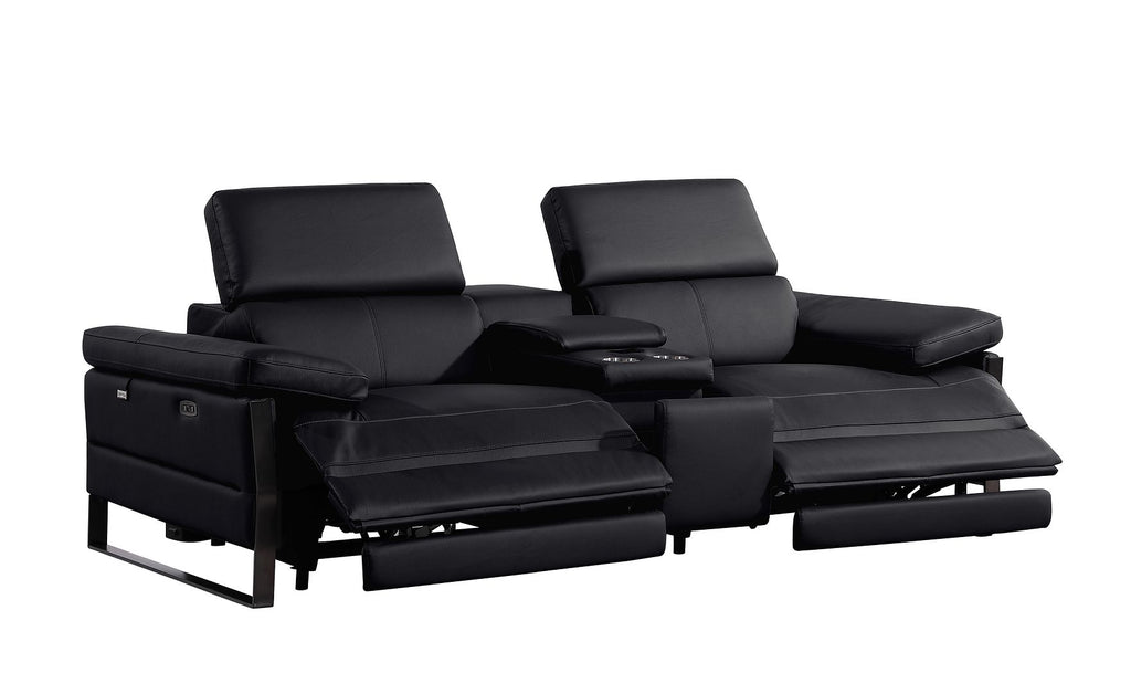 1246 Divanitalia Modular Power Triple Reclining Sofa and Console Loveseat Set with Power Headrests - Top Grain Italian Leather - Black - SKU 1246-BLACK-6.5-HT-2PC - view 8