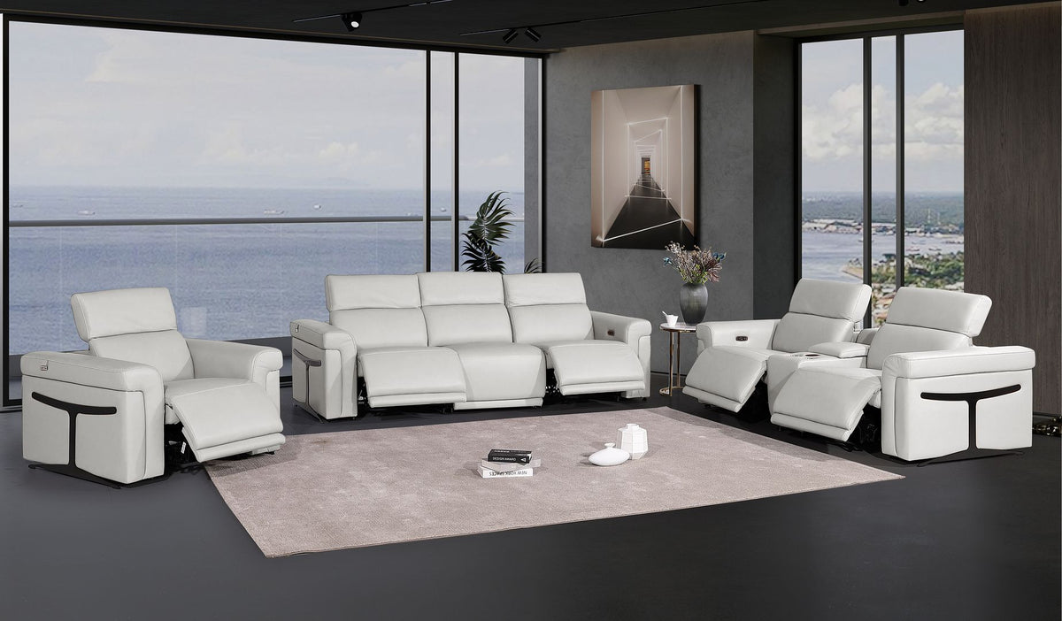 1126 Divanitalia 7-Piece Modular Power Reclining Sofa, Loveseat & Chair Set in Top Grain Italian Leather with 5 Power Recliners & Power Headrests - Light Grey - SKU 1126-LT_GREY-7.5-HT-3PC - view 2