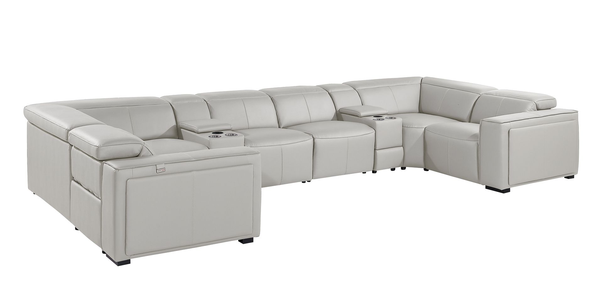 1224 Divanitalia 8-Piece U-Shaped Sectional Sofa in Top Grain Italian Leather with 4 Power Recliners & Power Headrests