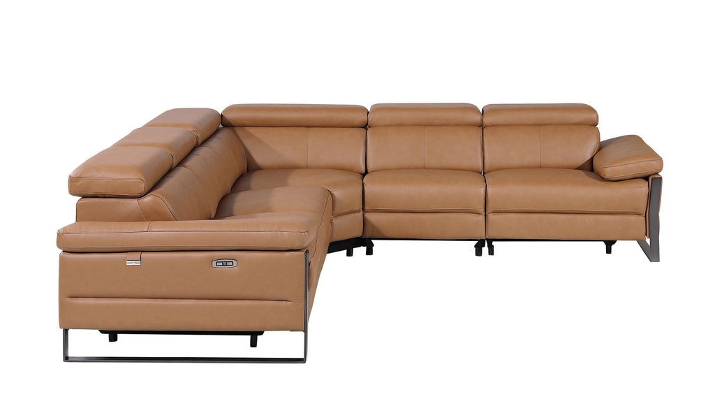 1246 Divanitalia 5-Piece L-Shaped Modular Power Reclining Sectional Sofa with Power Headrests - Top Grain Italian Leather