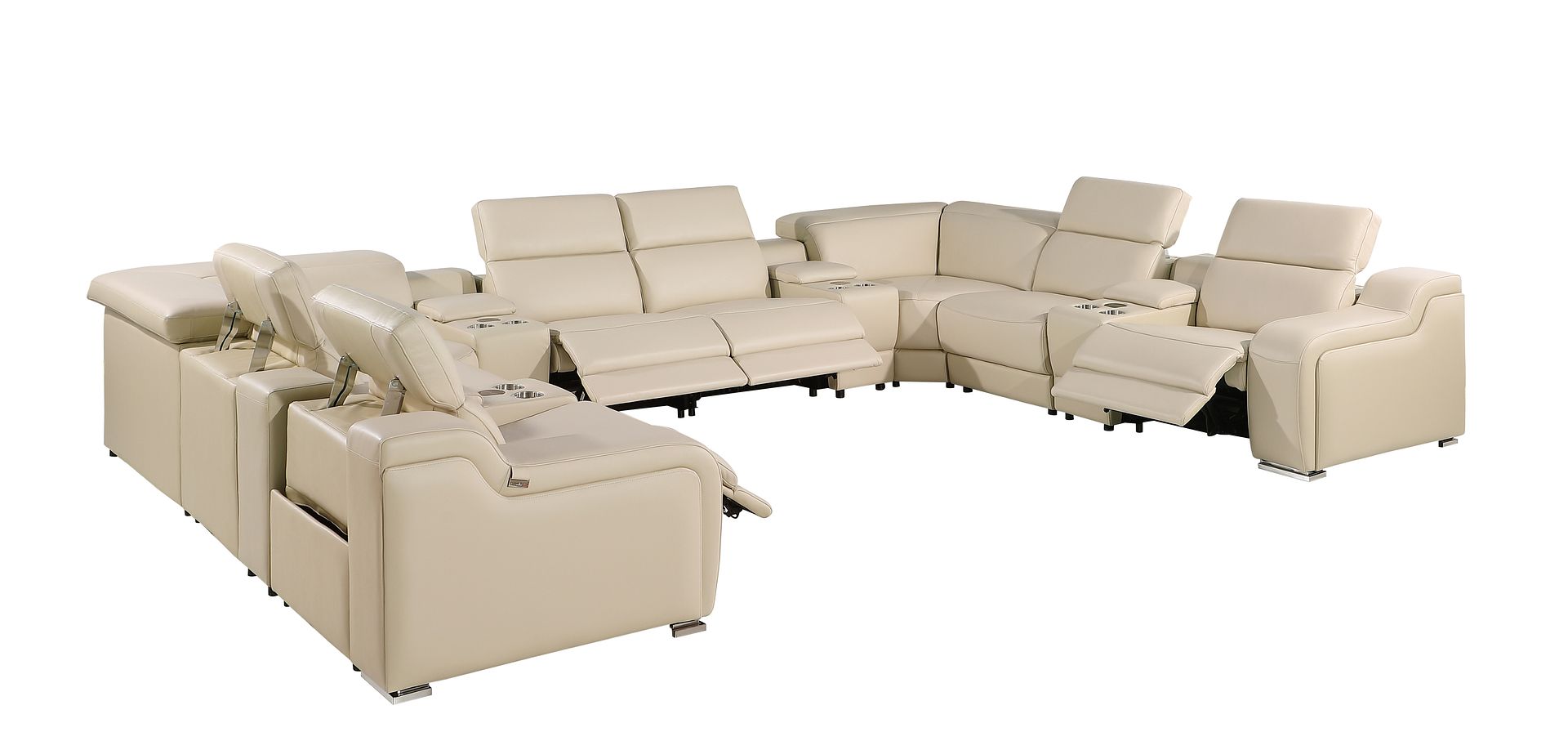 1116 Divanitalia 12-Piece U-Shaped Sectional Sofa in Top Grain Italian Leather with 4 Power Recliners & Power Headrests