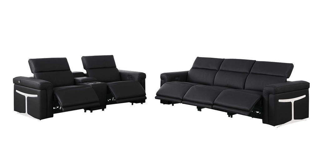 1126 Divanitalia 6-Piece Modular Power Reclining Sofa and Console Loveseat Set in Top Grain Italian Leather with 5 Power Recliners & Power Headrests - Black - SKU 1126-BLACK-6.5-HT - view 4