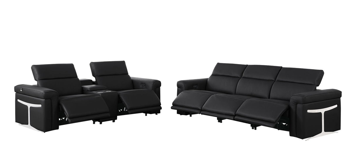 1126 Divanitalia 6-Piece Modular Power Reclining Sofa and Console Loveseat Set in Top Grain Italian Leather with 5 Power Recliners & Power Headrests - Black - SKU 1126-BLACK-6.5-HT - view 4