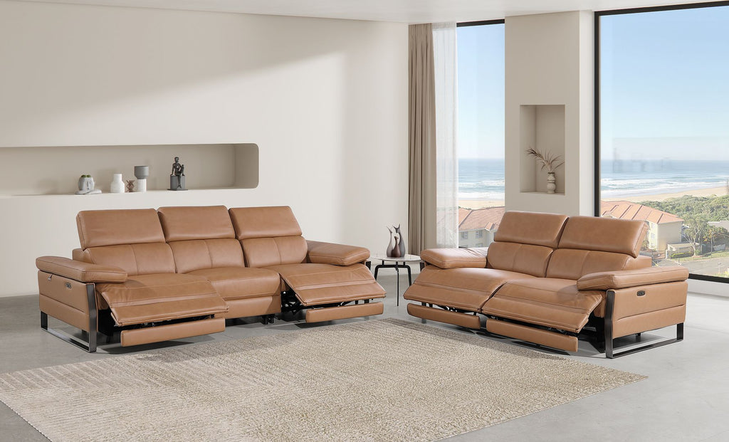 1246 Divanitalia Modular Power Dual Reclining Sofa and Loveseat Set with Power Headrests - Top Grain Italian Leather - Cognac - SKU 1246-COGNAC-5.4-HT-2PC - view 2