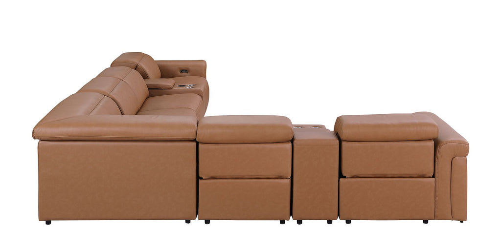 1126 Divanitalia 8-Piece L-Shaped Sectional Sofa in Top Grain Italian Leather with 4 Power Recliners & Power Headrests