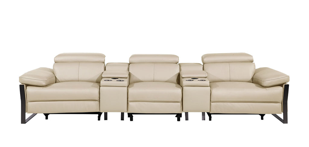 1246 Divanitalia Modular Power Triple Reclining Dual Console Sofa with Power Reclining Headrests - Top Grain Italian Leather - Beige - SKU 1246-BEIGE-5.3-HT - view 3