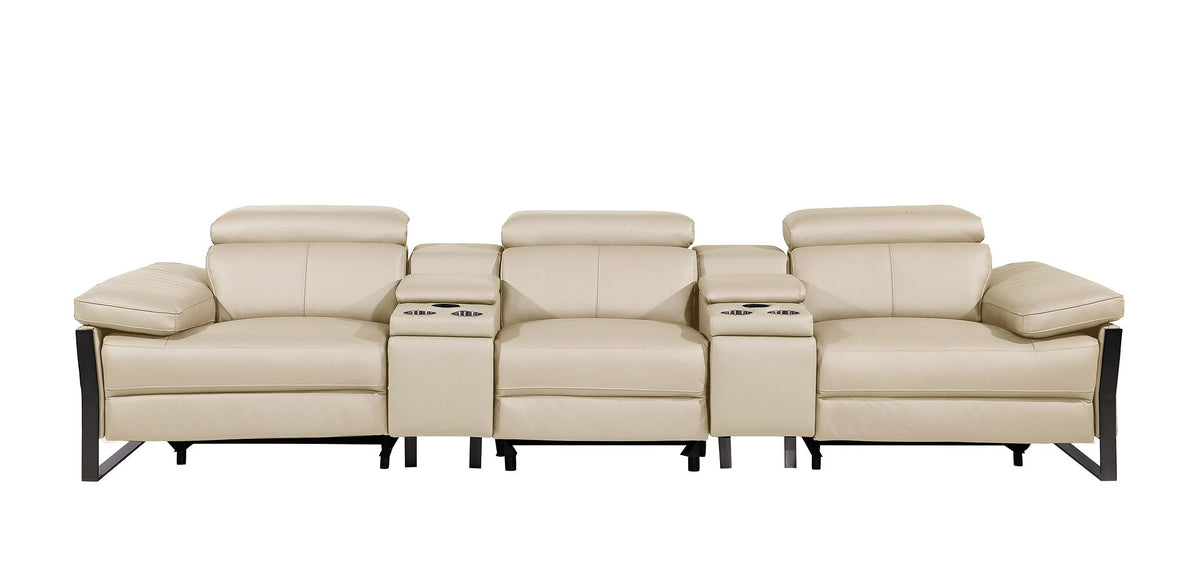 1246 Divanitalia Modular Power Triple Reclining Dual Console Sofa with Power Reclining Headrests - Top Grain Italian Leather - Beige - SKU 1246-BEIGE-5.3-HT - view 3