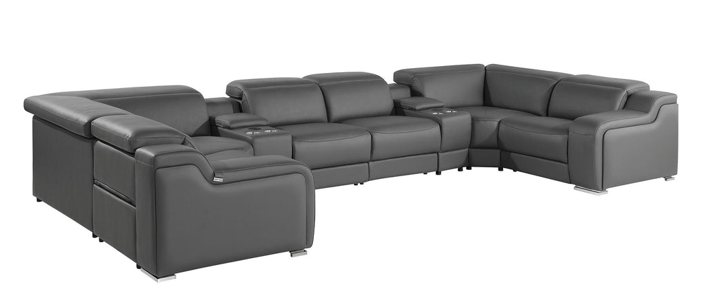 1116 Divanitalia 8-Piece U-Shaped Sectional Sofa in Top Grain Italian Leather with 2 Power Recliners & Power Headrests - Dark Grey - SKU 1116-DK_GREY-8PC-2PWR-U-SECTIONAL-GROUP - view 4