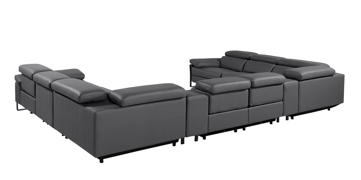 1246 Divanitalia 10-Piece U-Shaped Modular Power Reclining Sectional Sofa with 4 Power Recliners and Power Headrests - Top Grain Italian Leather - Dark Grey - SKU 1246-DK-GREY-10PC-4PWR-U-SECTIONAL - view 7