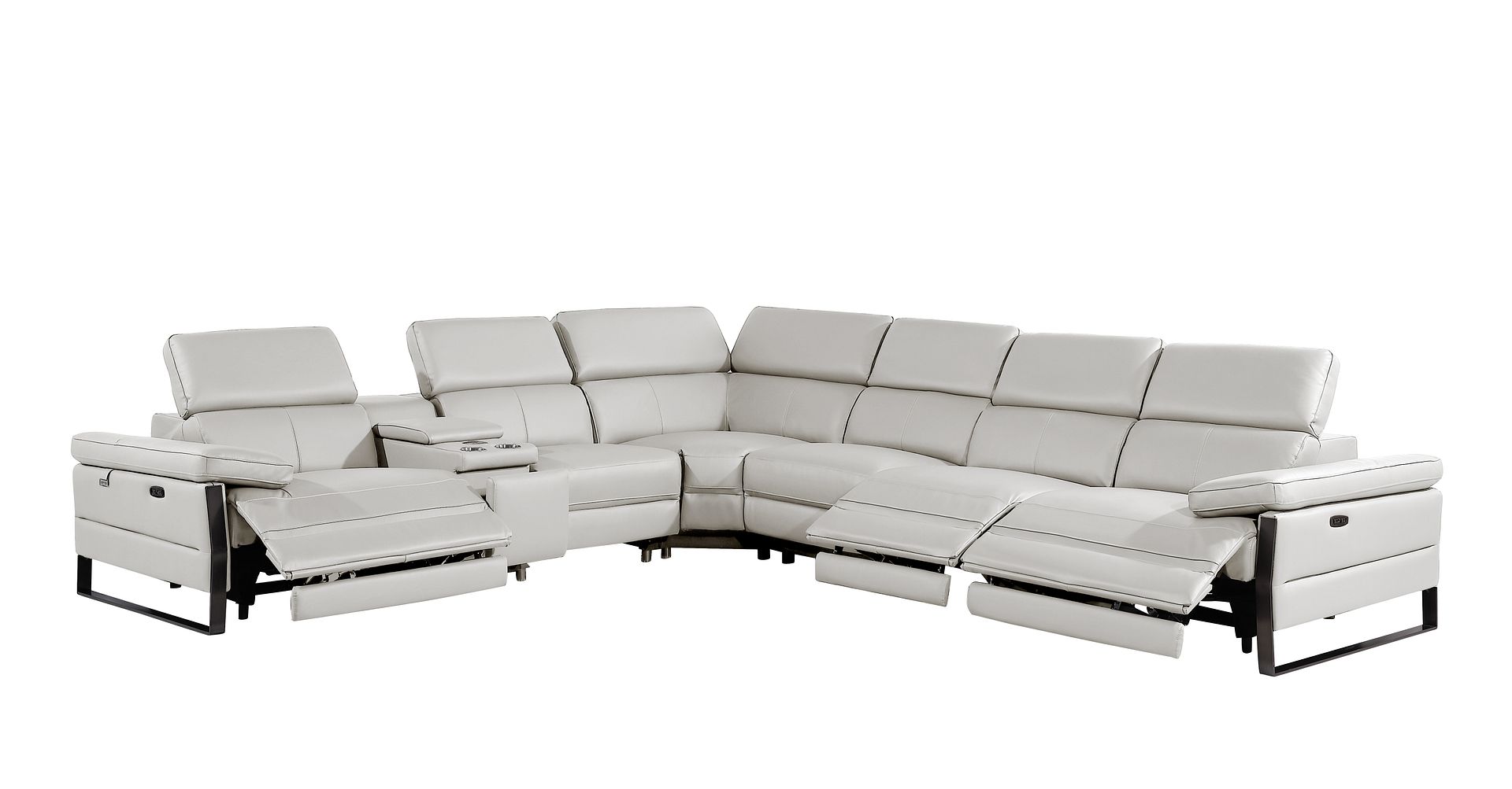 1246 Divanitalia 7-Piece L-Shaped Modular Power Reclining Sectional Sofa with 3 Power Recliners and Power Headrests - Top Grain Italian Leather