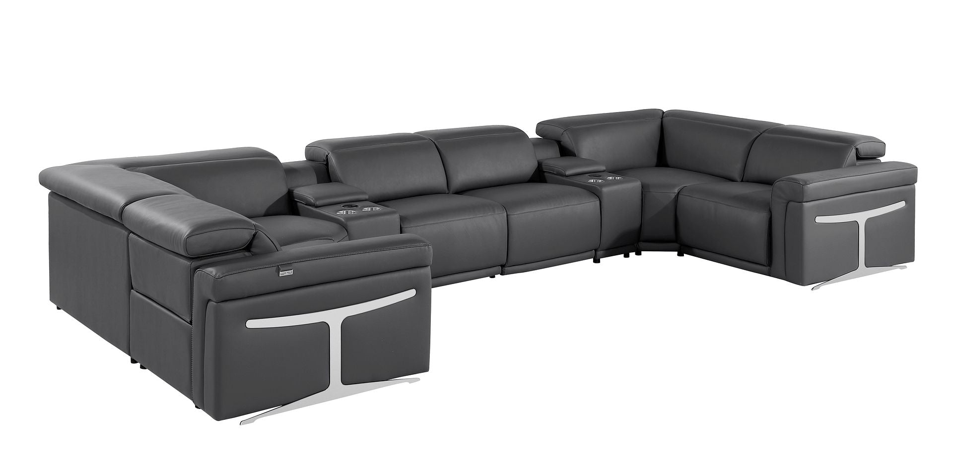1126 Divanitalia 8-Piece U-Shaped Sectional Sofa in Top Grain Italian Leather with 4 Power Recliners & Power Headrests